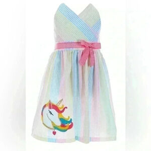 21.‎ RARE EDITIONS Little Girl's size 4T Halter Stripe Unicorn Seersucker Dress